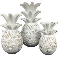 Beach Style Handcarved Wooden Whitewash Pineapples - Set Of 3 **FREE DELIVERY** 7426881024714  141778101764